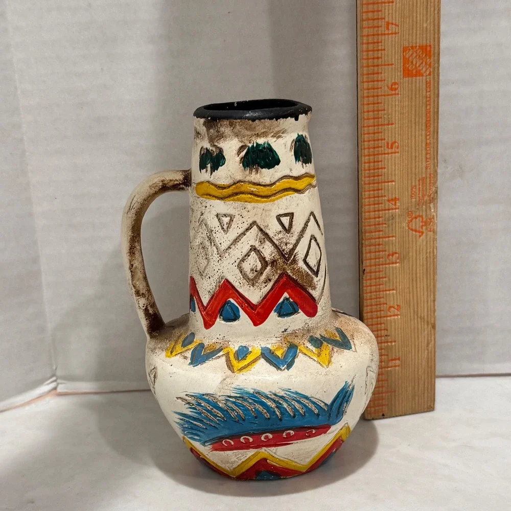 Vintage Hand Painted Ceramic Pitcher Small Native American‎ Southwestern Tribal